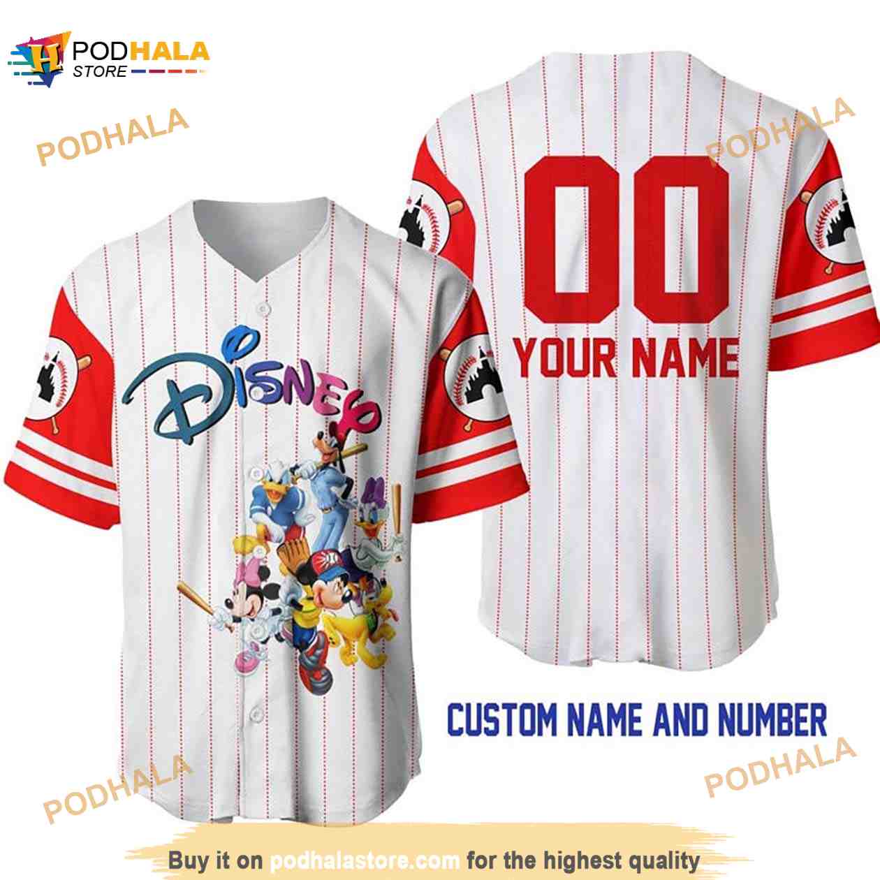 Personalized Name Mickey Mouse & Friends Disney Pinstripe 3D