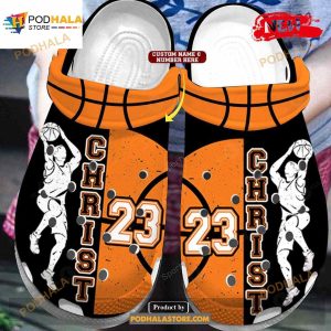 Personalized Name Number Basketball Player Black Orange Crocs Classic Clog Shoes