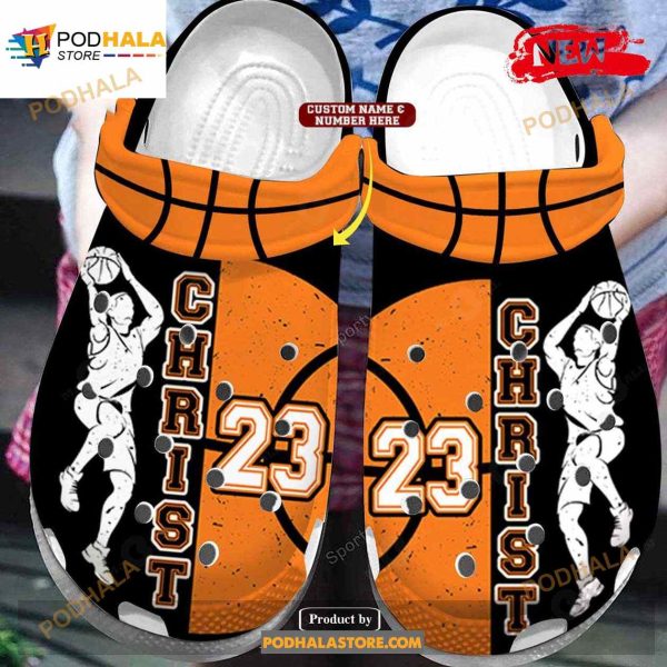 Personalized Name Number Basketball Player Black Orange Crocs Classic Clog Shoes