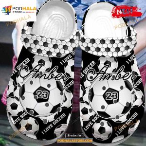 Personalized Name Number Black – White Soccer Crocs Classic Clog Shoes