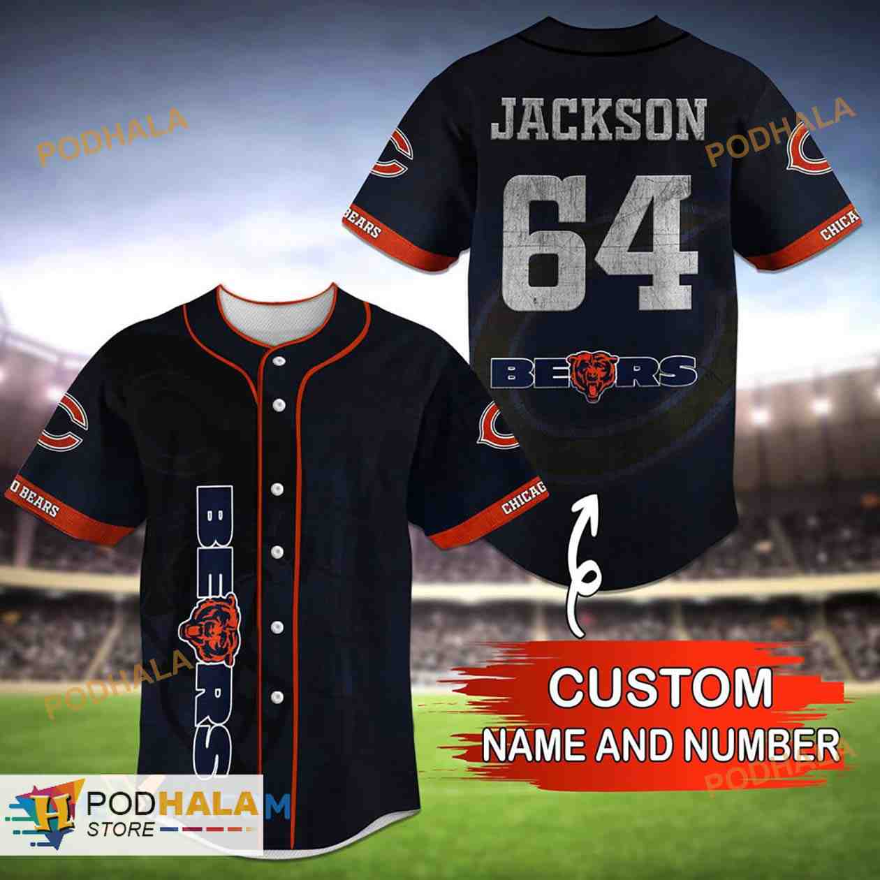 Chicago Bears Personalized Name And Number NFL 3D Baseball