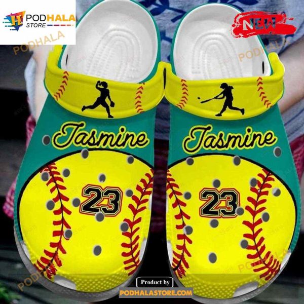 Personalized Name Number Colorful Softball Crocs Classic Clog Shoes
