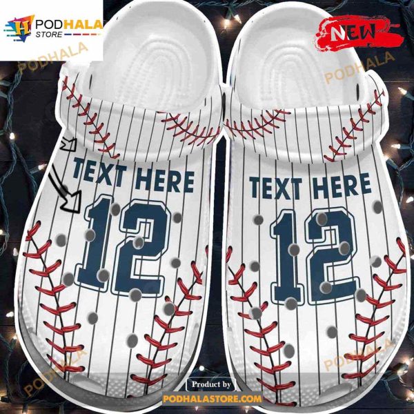 Personalized Name Number Cool White Baseball Crocs Classic Clog Shoes