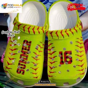 Personalized Name Number Softball Red Caro Crocs Classic Clog Shoes