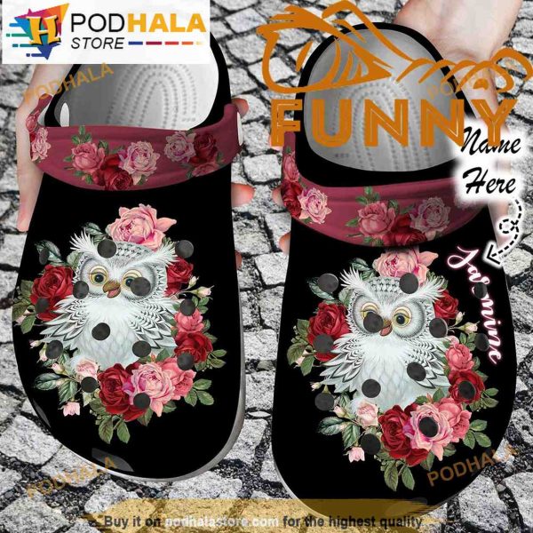 Personalized Name Owl Red Floral 3D Crocs Classic Clog