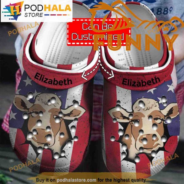 Personalized Name Patriotic Cow 3D Crocs Classic Clog