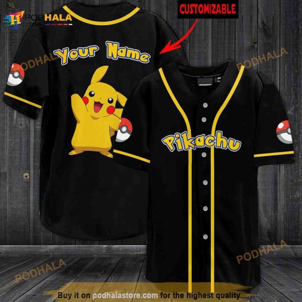 Personalized Name Pikachu Pokemon 3D Baseball Jersey