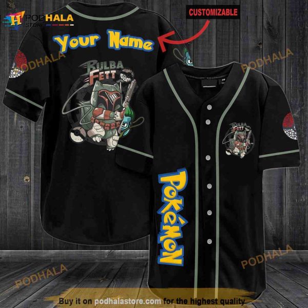 Personalized Name Pokemon Bulba Fett Pokemon 3D Baseball Jersey