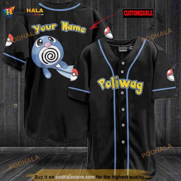 Personalized Name Poliwag Pokemon 3D Baseball Jersey