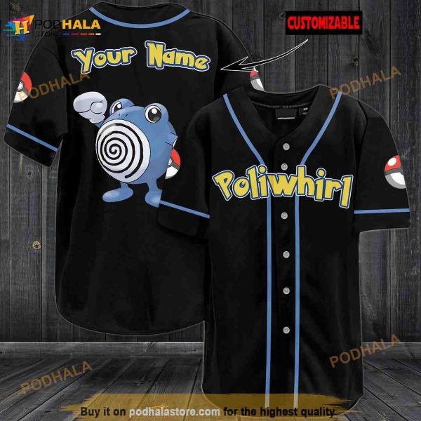 Personalized Name Poliwhirl Pokemon 3D Baseball Jersey