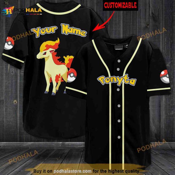 Personalized Name Ponyta Pokemon 3D Baseball Jersey