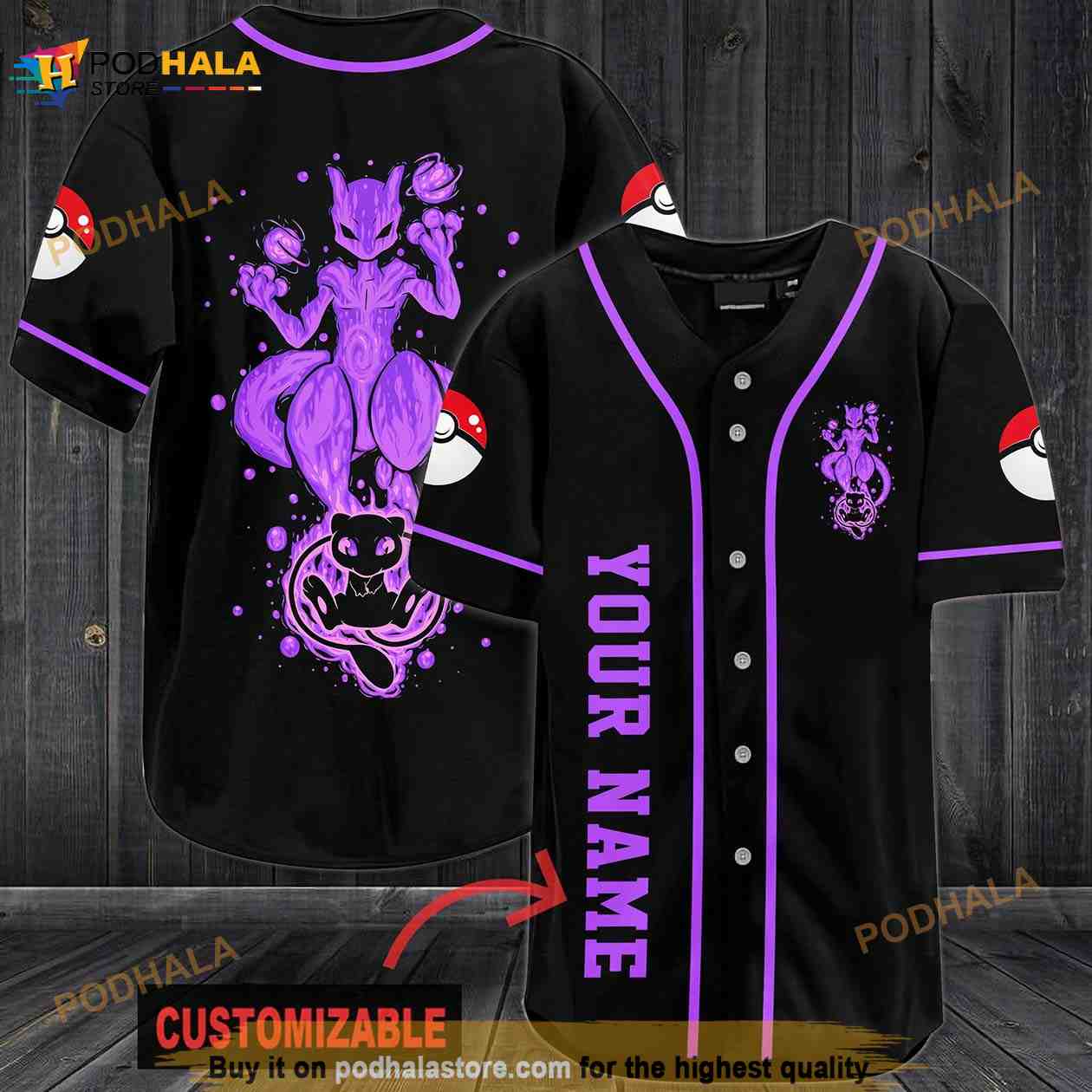 Personalized Name Purple Pokemon 3D Baseball Jersey - Bring Your