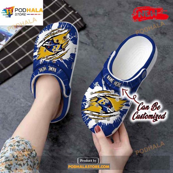 Personalized Name Ravens Crocs Bravens Football Ripped Claw Clog Shoes