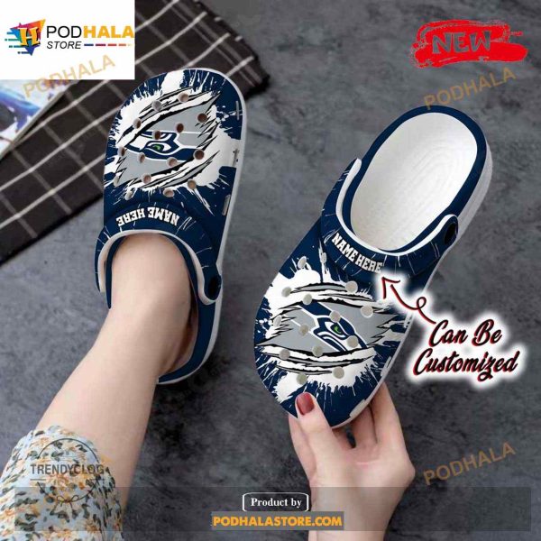 Personalized Name Seahawks Crocs Sseahawks Football Ripped Claw Clog Shoes