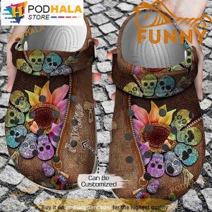 Personalized Name Skull Sunflower 3D Crocs