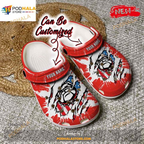 Personalized Name Sport Crocs Gbulldogs University Ripped American Flag Clog Shoes