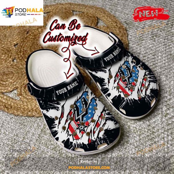 Personalized Name Spurs Crocs Sa Spurs Basketball Ripped American Flag Clog Shoes