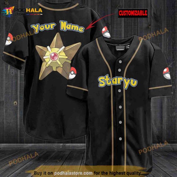 Personalized Name Staryu Pokemon 3D Baseball Jersey