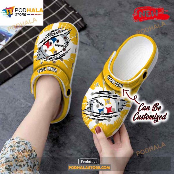 Personalized Name Steelers Crocs Psteelers Football Ripped Claw Clog Shoes