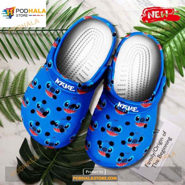 Personalized Name Stitch Blue Crocs Crocband Clog Comfortable Water Shoes
