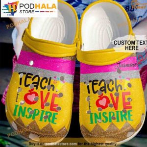 Personalized Name Teacher 3D Crocs Peace Love Teach
