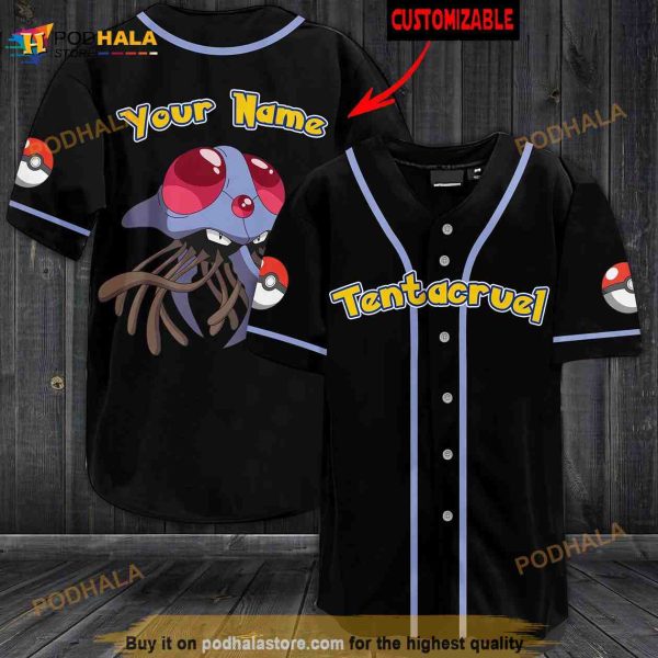 Personalized Name Tentacruel Pokemon 3D Baseball Jersey