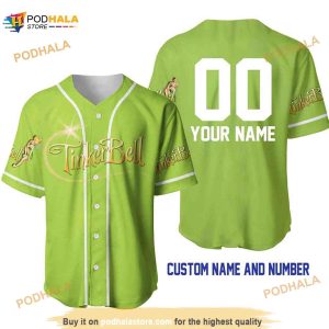 Personalized Name Tinker Bell 3D Baseball Jersey - Lime Green