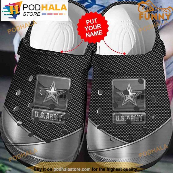 Personalized Name Us Army Grey 3D Crocs