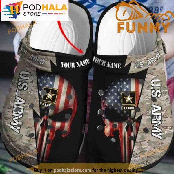 Personalized Name Us Army Skull American Flag Croc