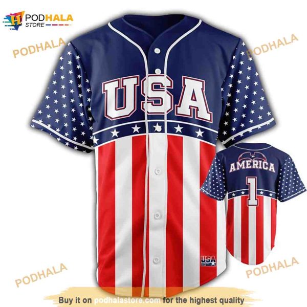 Personalized Name Usa Flag Pattern Unisex 3D Baseball Jersey