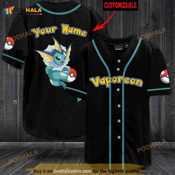 Personalized Name Vaporeon Pokemon 3D Baseball Jersey