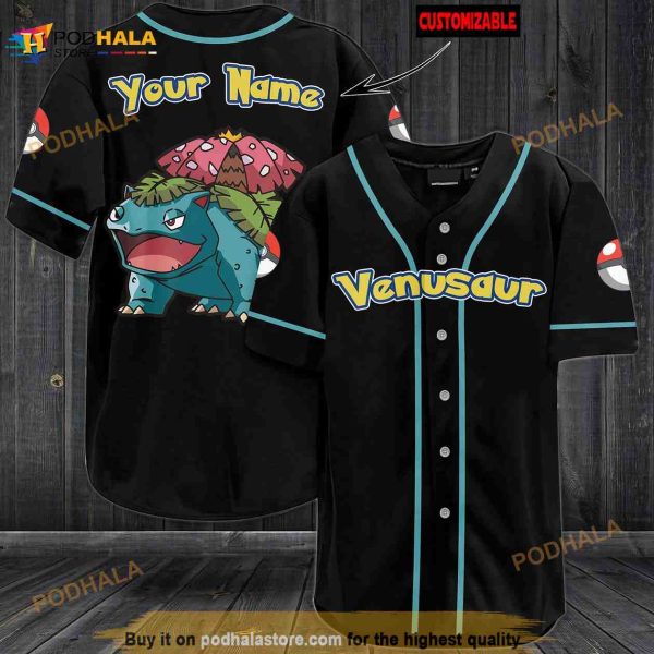Personalized Name Venusaur Pokemon 3D Baseball Jersey