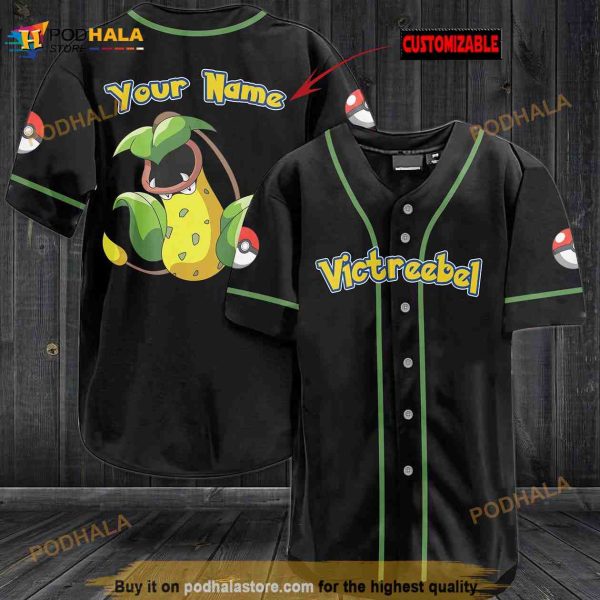 Personalized Name Victreebell Pokemon 3D Baseball Jersey