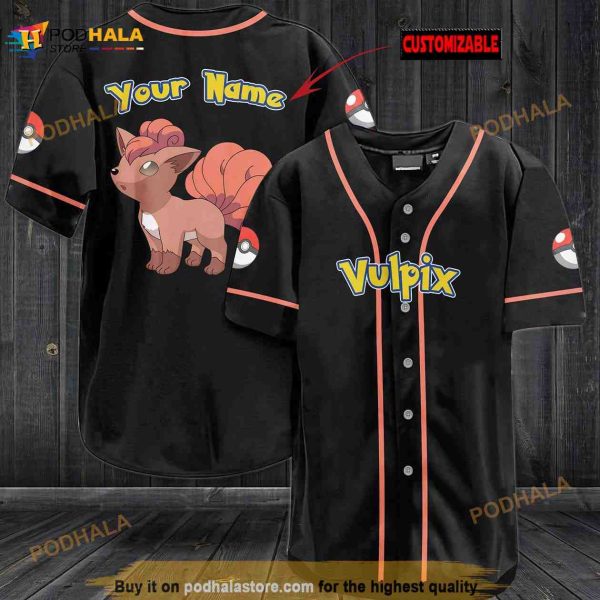 Personalized Name Vulpix Pokemon 3D Baseball Jersey