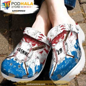 Personalized Name Watercolor Baseball Gifts 3D Crocs
