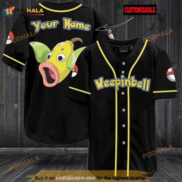 Personalized Name Weepinbell Pokemon 3D Baseball Jersey