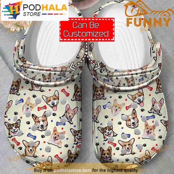 Personalized Name Welsh Corgi Pattern 3D Crocs Classic Clog