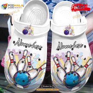 Personalized Name White Bowling Strike Crocs Classic Clog Shoes