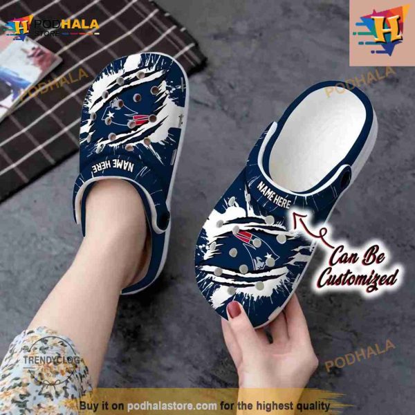 Personalized New England Patriots Football Ripped Claw Crocs Clog Shoes
