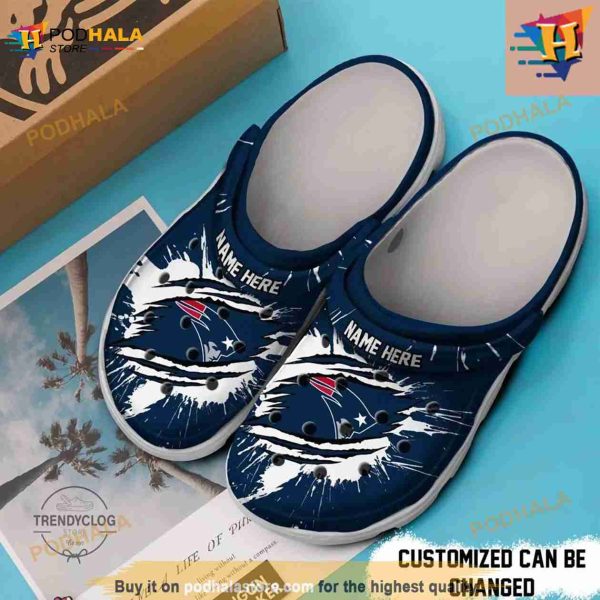 Personalized New England Patriots Football Ripped Claw Crocs Clog Shoes