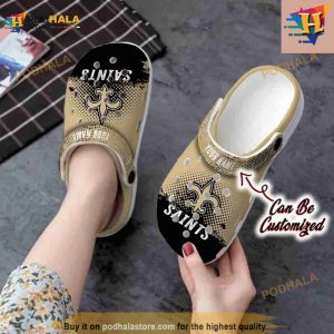Personalized New Orleans Saints Half Tone Drip Flannel Crocs Clog Shoes 2