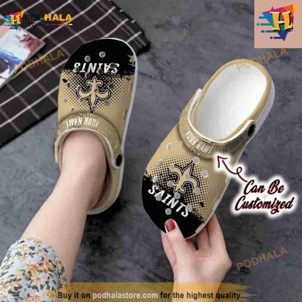 Personalized New Orleans Saints Half Tone Drip Flannel Crocs Clog Shoes
