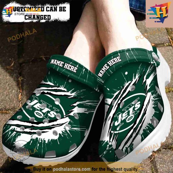 Personalized New York Jets Football Ripped Claw Crocs Clog Shoes