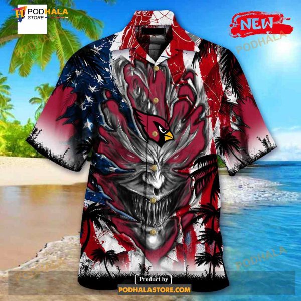 Personalized NFL Arizona Cardinals US Flag Demon Face Funny 3D NFL Hawaiian Shirt