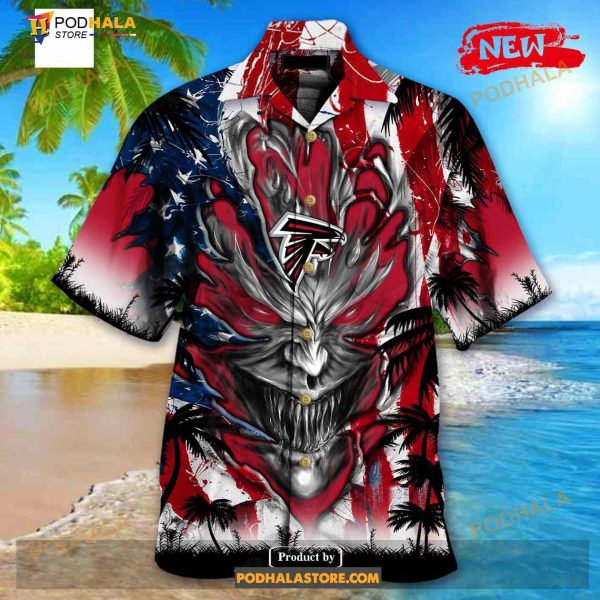 Personalized NFL Atlanta Falcons US Flag Demon Face Funny 3D NFL Hawaiian Shirt