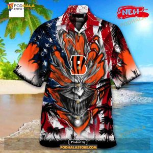 Personalized Nfl Cincinnati Bengals Us Flag Demon Face Funny Hawaiian Shirt 1