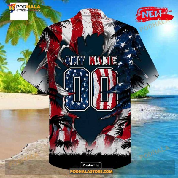 Personalized NFL Houston Texans US Flag Demon Face Funny 3D NFL Hawaiian Shirt