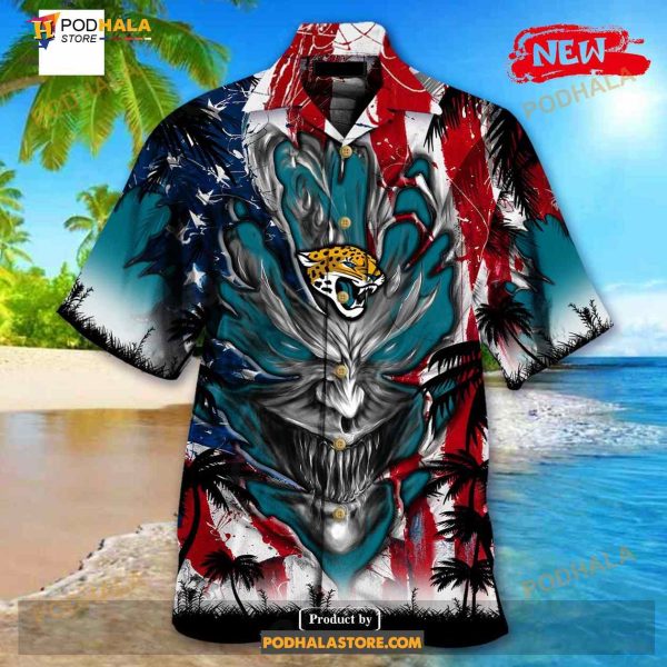 Personalized NFL Jacksonville Jaguars US Flag Demon Face Funny 3D NFL Hawaiian Shirt
