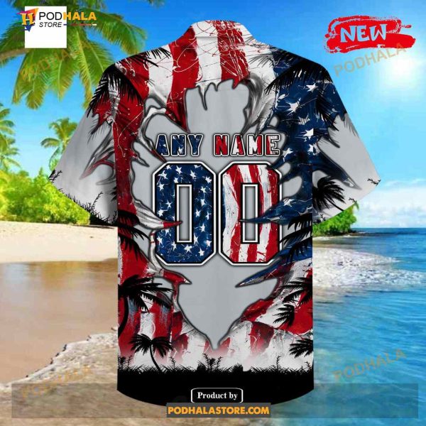 Personalized NFL Las Vegas Raiders US Flag Demon Face Funny 3D NFL Hawaiian Shirt