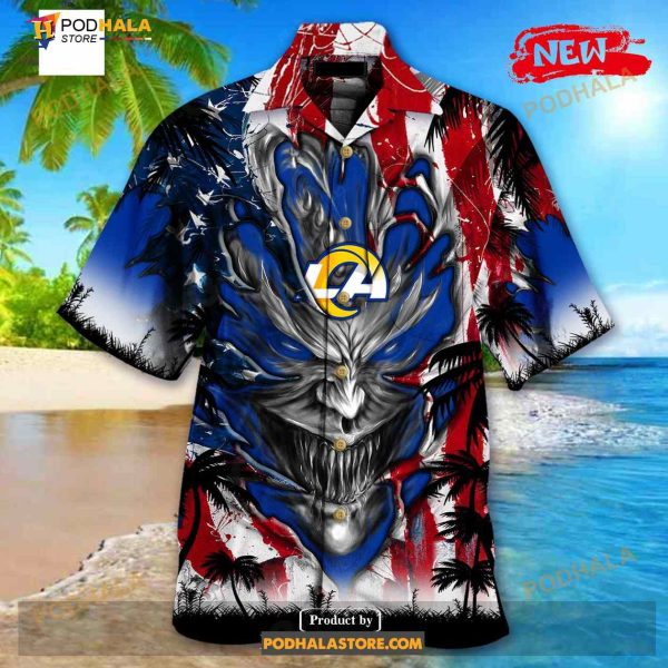 Personalized NFL Los Angeles Rams US Flag Demon Face Funny 3D NFL Hawaiian Shirt
